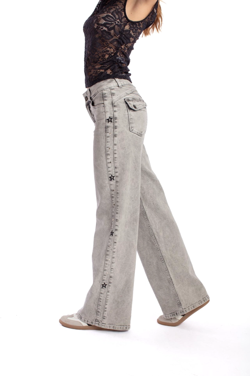 JEANS LULU WIDE PIEZA COSTADO BORDADO GRIS EFESIS - 3