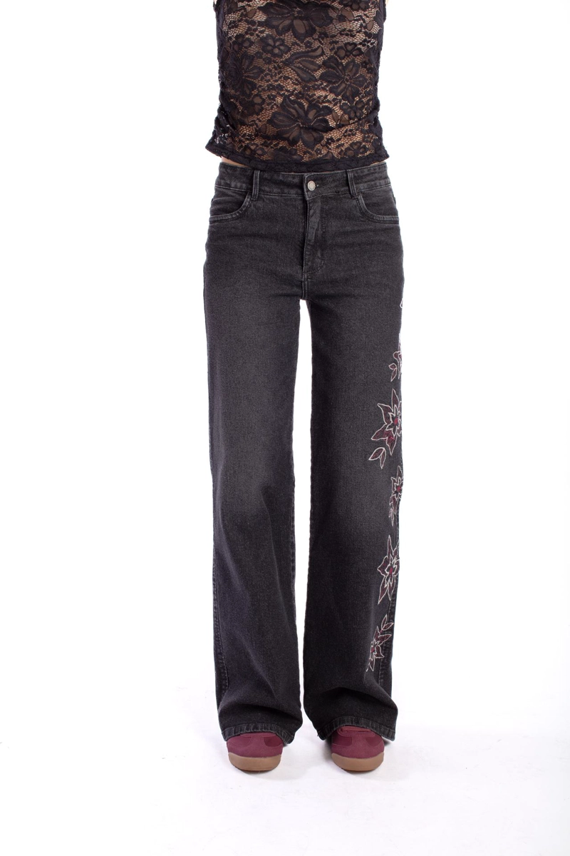 JEANS ACIANO BLACK WIDE BORDADO COSTADO NEGRO EFESIS - 2