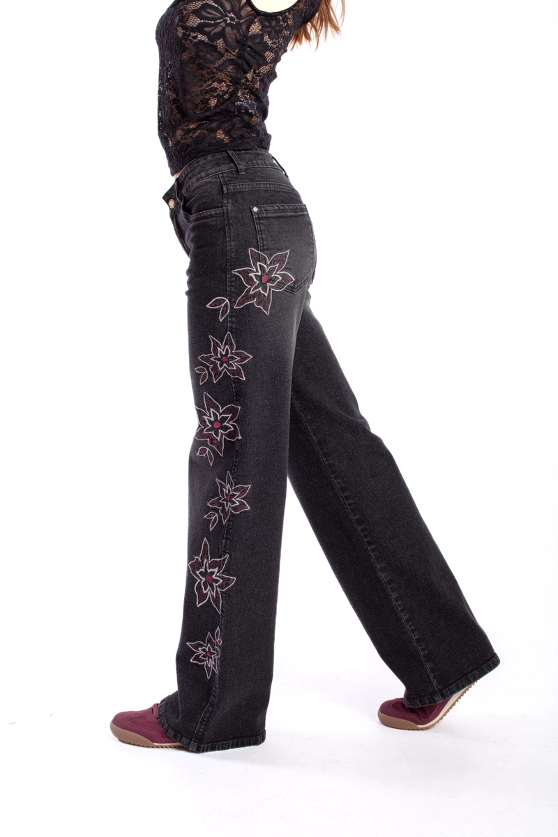 JEANS ACIANO BLACK WIDE BORDADO COSTADO NEGRO EFESIS - 3