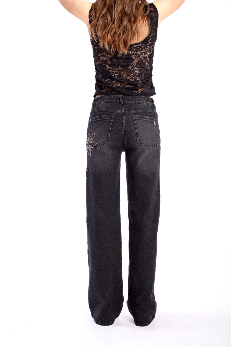 JEANS ACIANO BLACK WIDE BORDADO COSTADO NEGRO EFESIS - 4