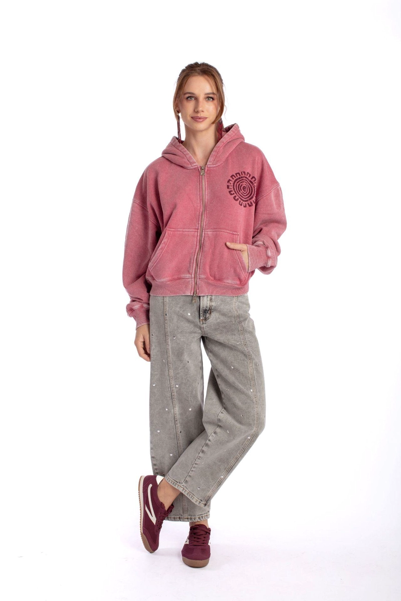 POLERON ZIPER OVERSIZE GRAVILLADO Y ESTAMPADO BURDEO EFESIS - 1