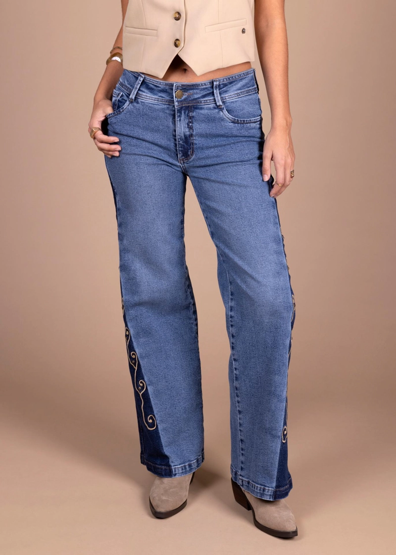 JEANS VIRGO PALAZZO BORDADO Y TACHAS AZUL EFESIS - 3