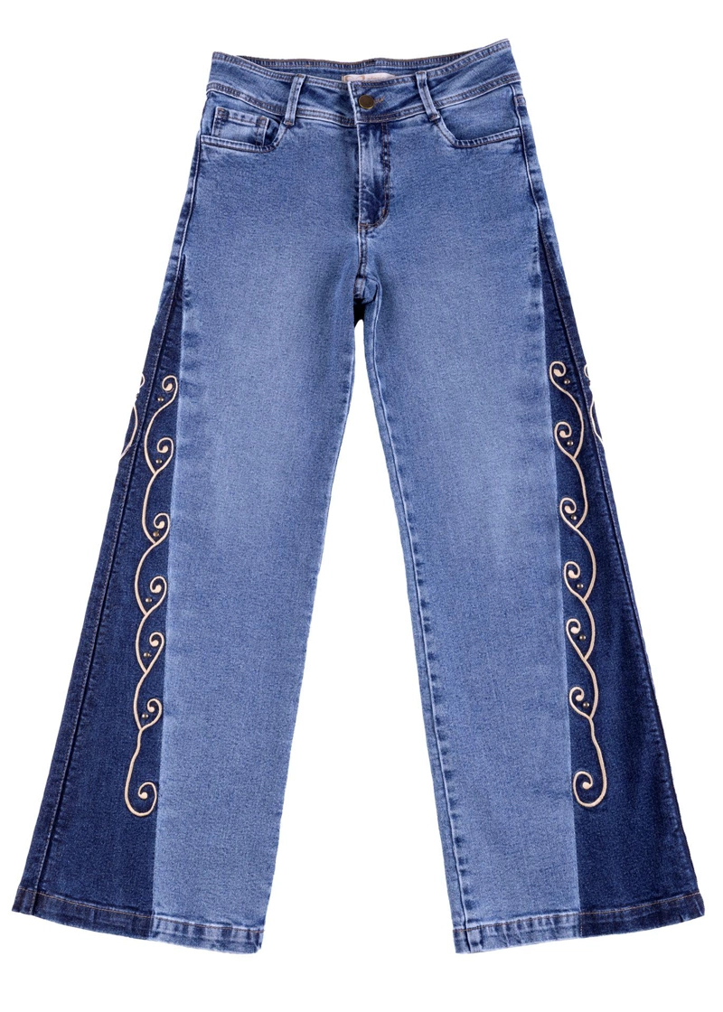 JEANS VIRGO PALAZZO BORDADO Y TACHAS AZUL EFESIS - 6