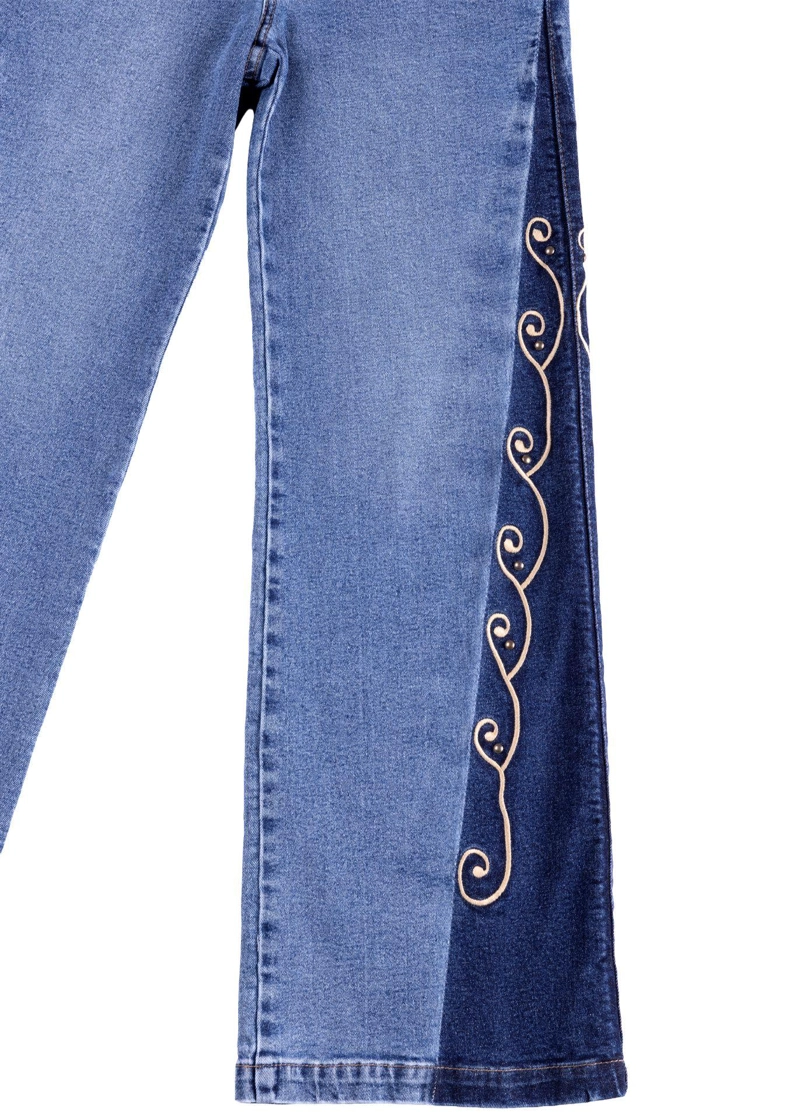 JEANS VIRGO PALAZZO BORDADO Y TACHAS AZUL EFESIS - 7