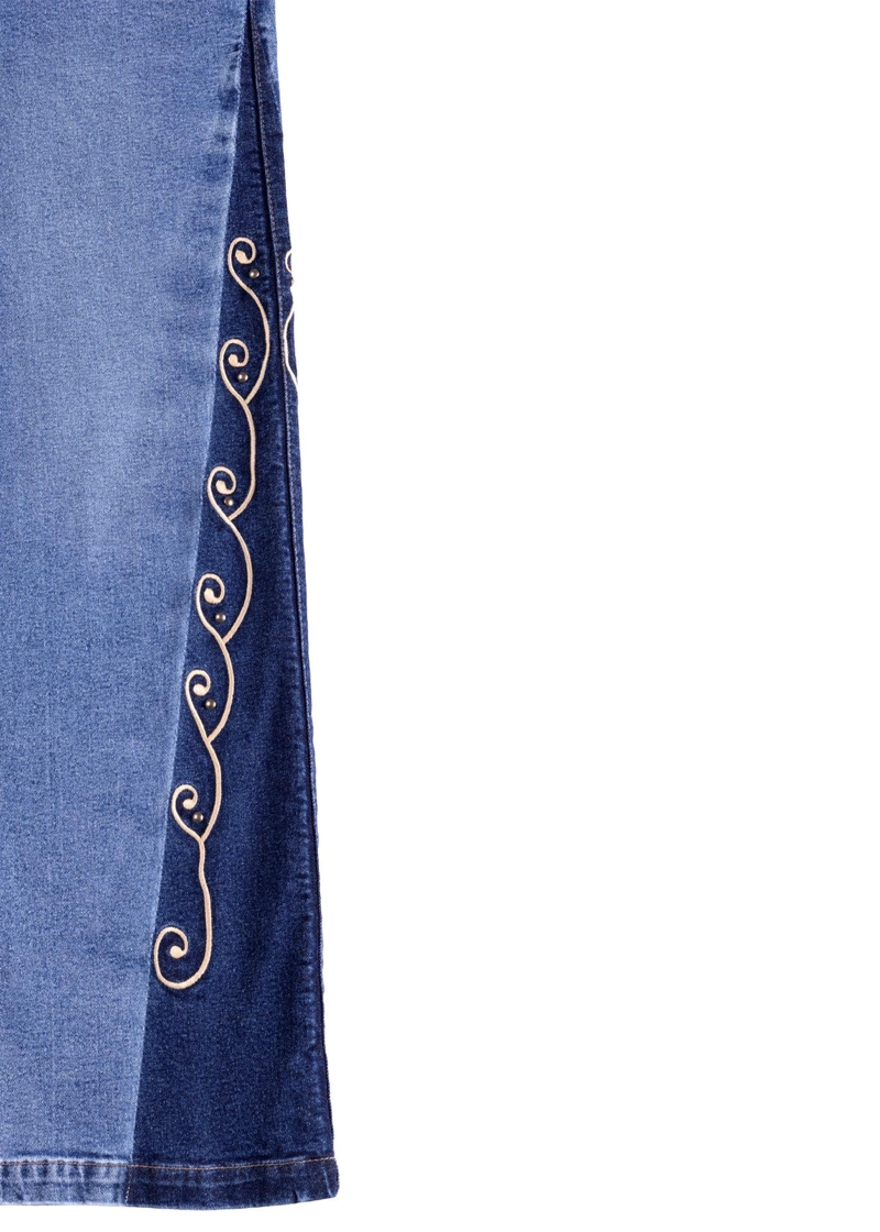 JEANS VIRGO PALAZZO BORDADO Y TACHAS AZUL EFESIS - 8