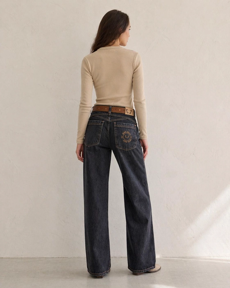 JEANS ATRIA WIDE TIRO BAJO PRETINA PASADA NEGRO EFESIS - 2
