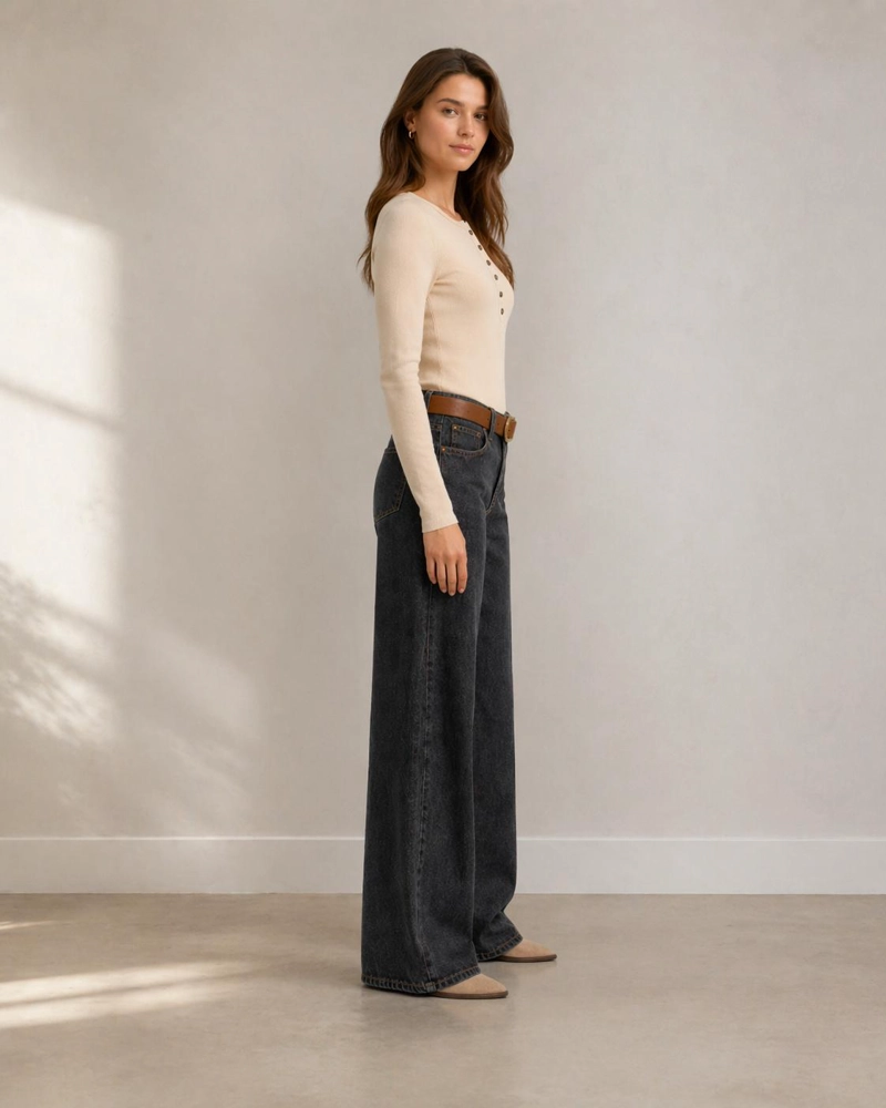 JEANS ATRIA WIDE TIRO BAJO PRETINA PASADA NEGRO EFESIS - 3