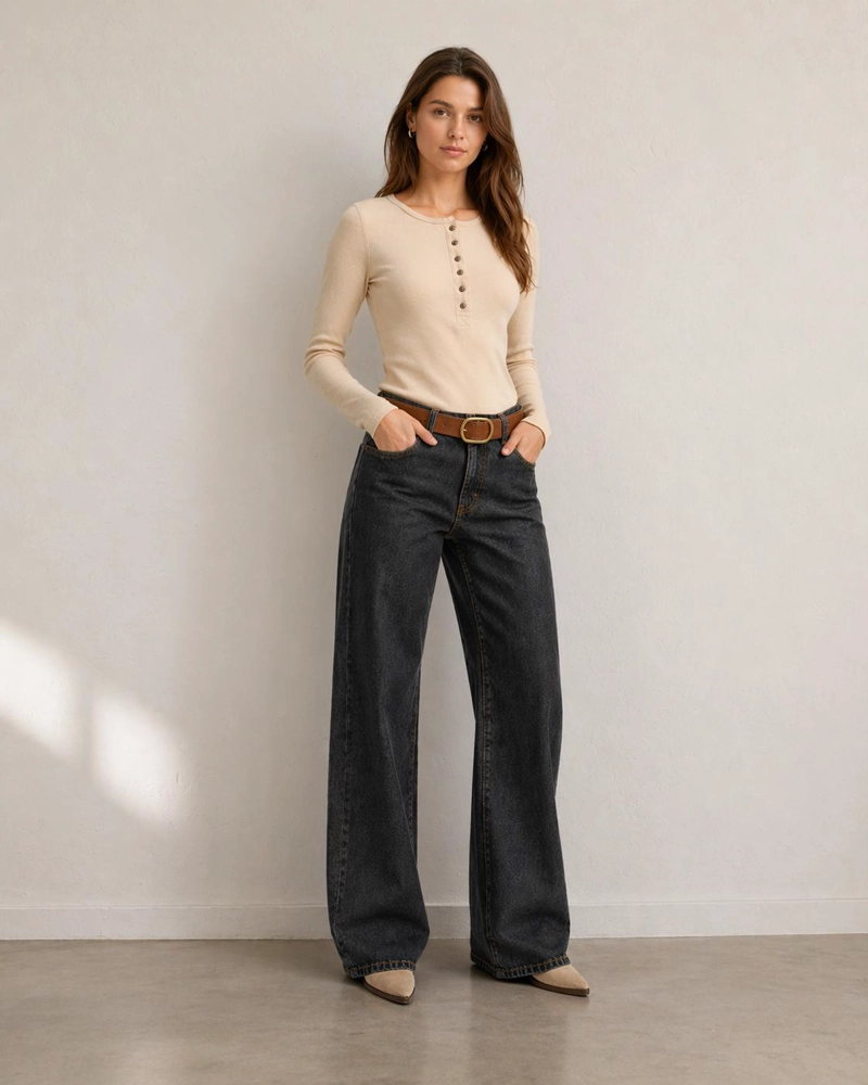 JEANS ATRIA WIDE TIRO BAJO PRETINA PASADA NEGRO EFESIS - 4