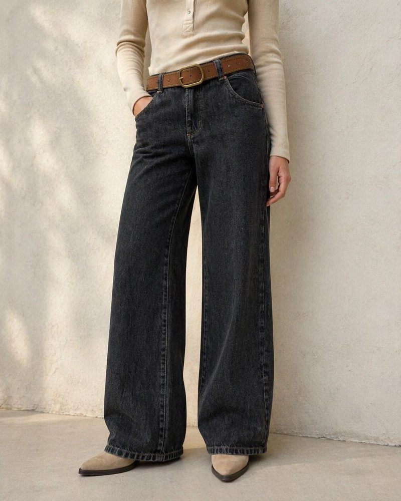 JEANS ATRIA WIDE TIRO BAJO PRETINA PASADA NEGRO EFESIS - 5