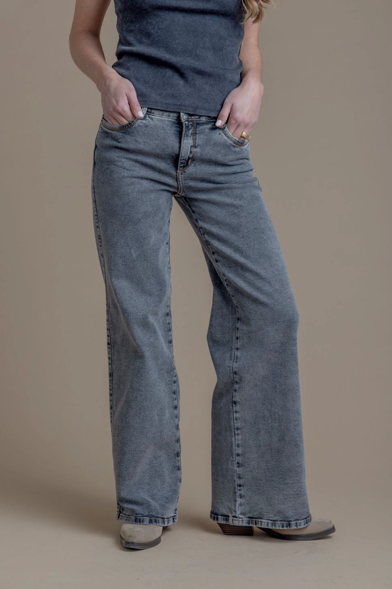 JEANS ANGEL GREY PALAZZO BORDADO ALAS GRIS EFESIS - 1