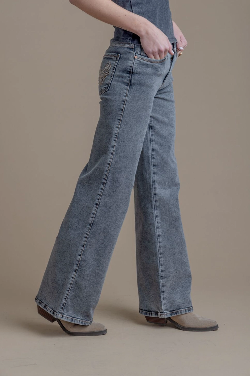 JEANS ANGEL GREY PALAZZO BORDADO ALAS GRIS EFESIS - 2