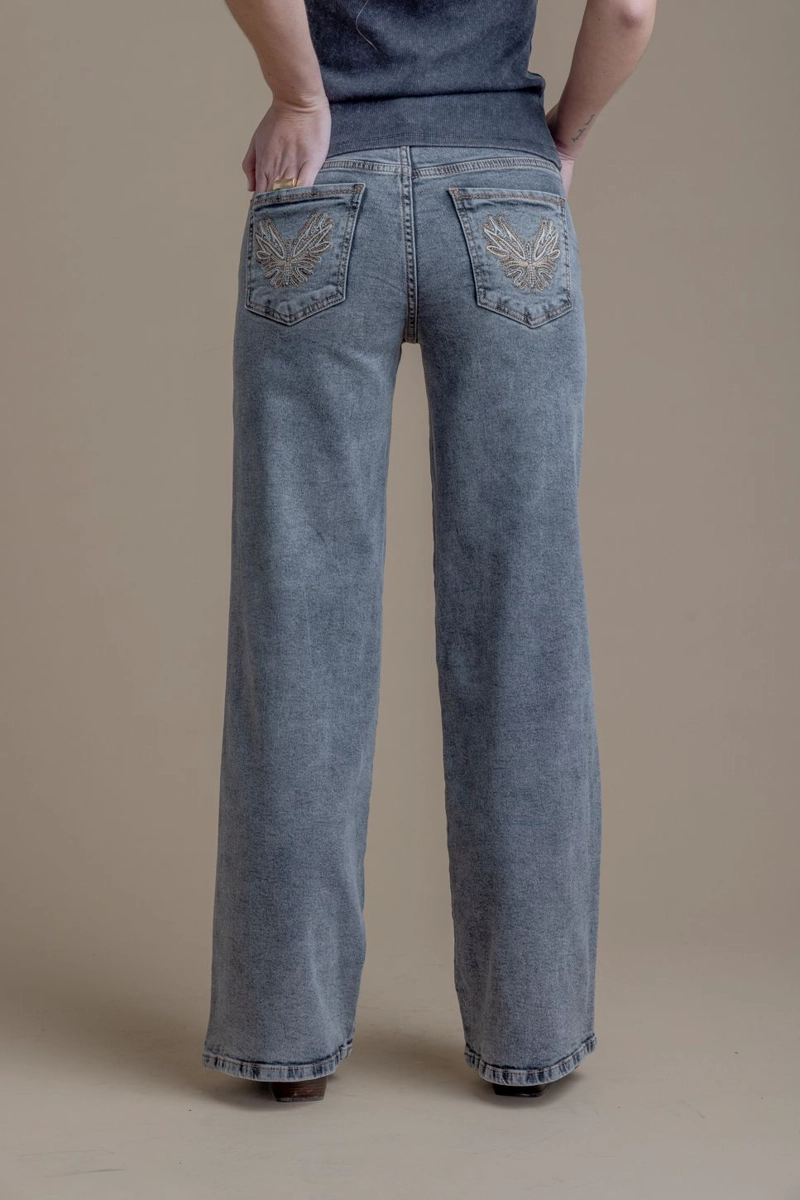 JEANS ANGEL GREY PALAZZO BORDADO ALAS GRIS EFESIS - 3