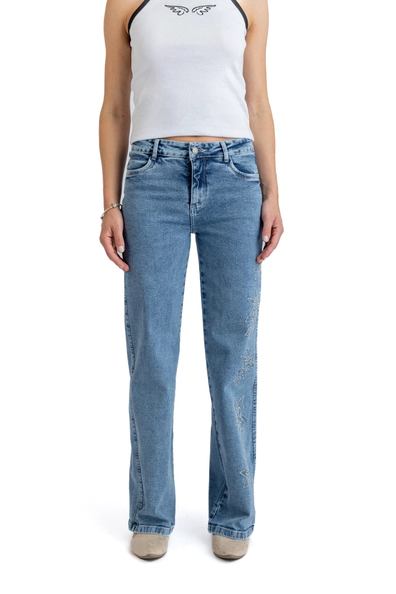 JEANS ACIANO WIDE BORDADO COSTADO AZUL EFESIS - 2