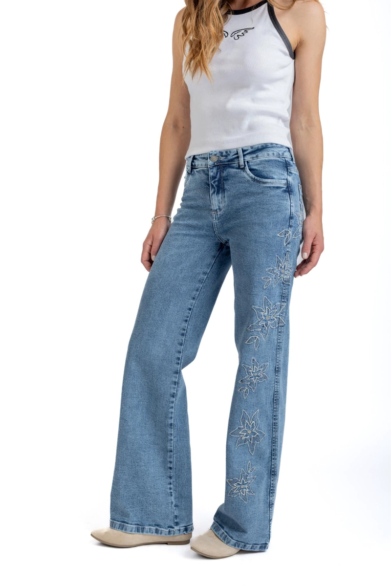 JEANS ACIANO WIDE BORDADO COSTADO AZUL EFESIS - 3