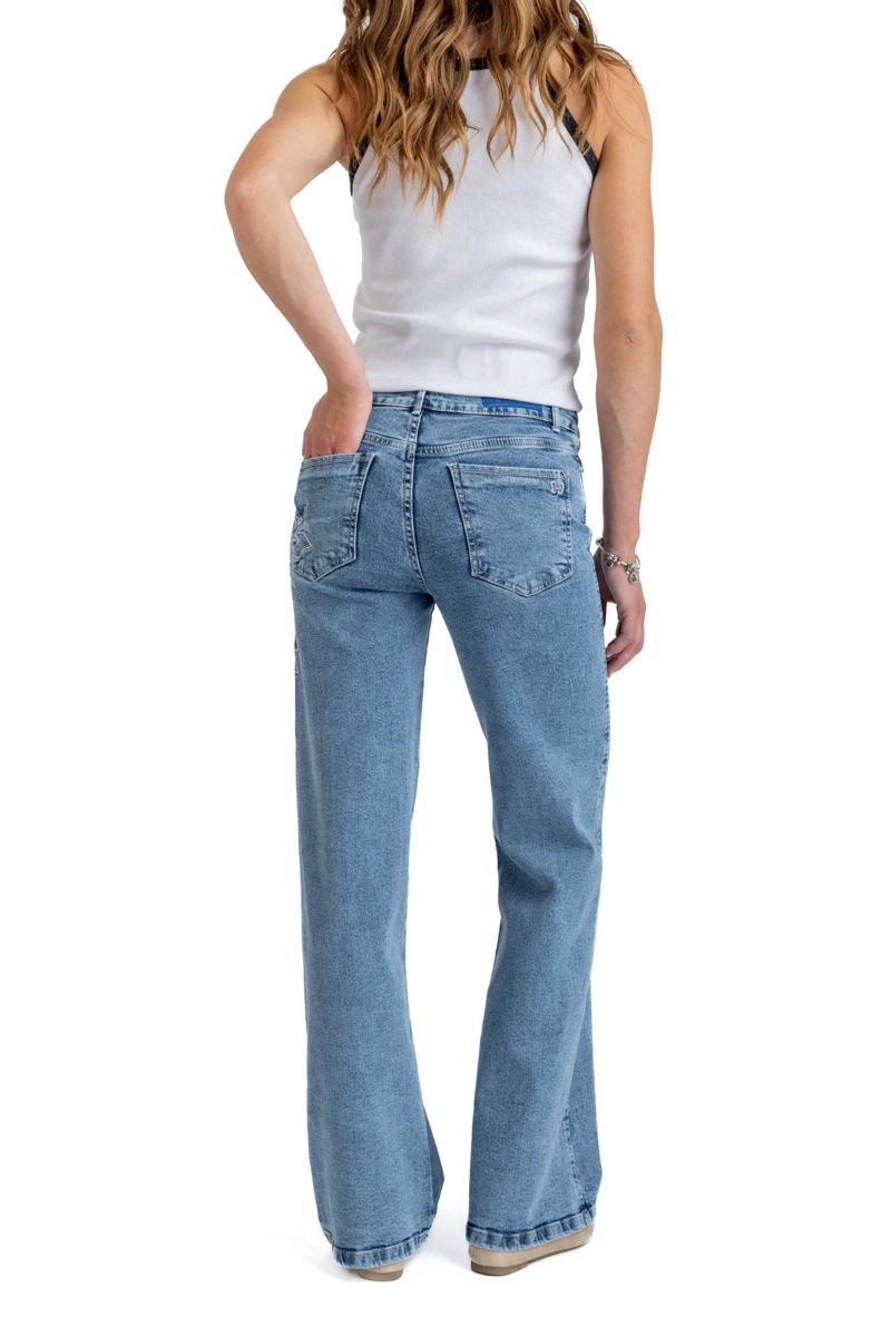 JEANS ACIANO WIDE BORDADO COSTADO AZUL EFESIS - 4