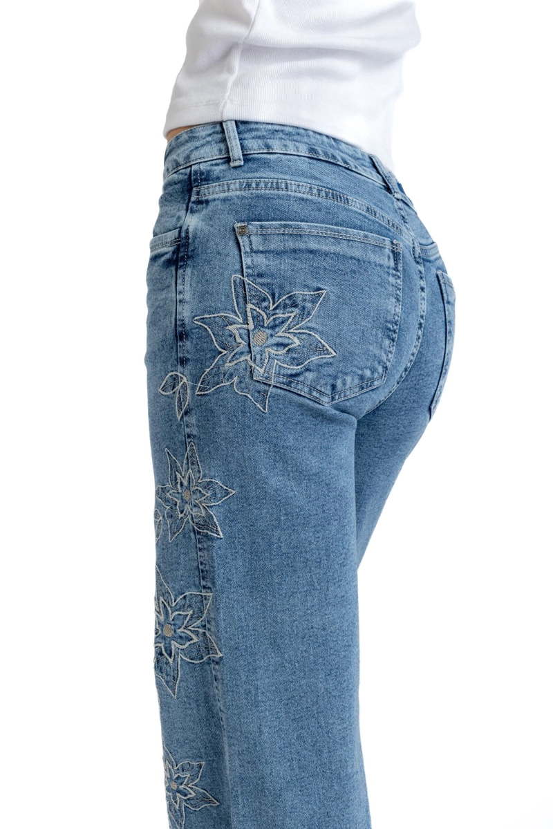 JEANS ACIANO WIDE BORDADO COSTADO AZUL EFESIS - 5
