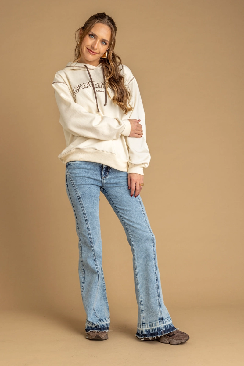 JEANS EMILIA FLARE CORTE CURVO Y BASTA DESCOSIDA AZUL EFESIS - 1