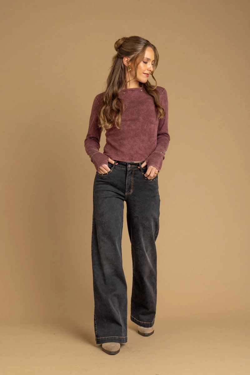 JEANS ARADIA WIDE TACHAS BOCA BOLSILLO NEGRO EFESIS - 1