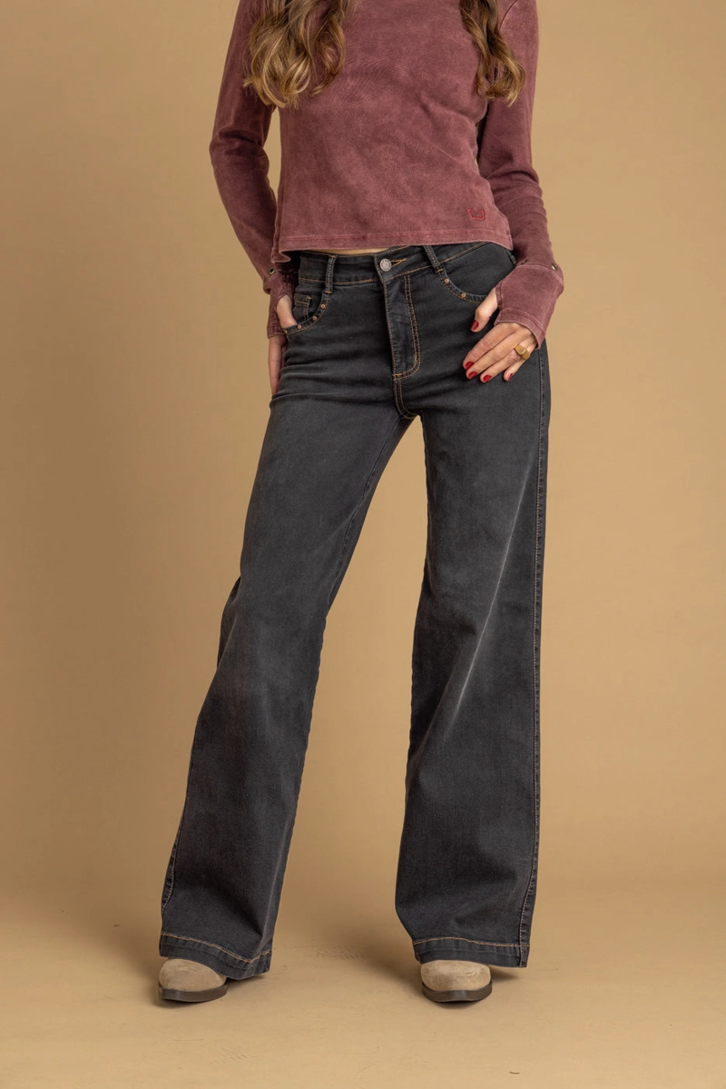 JEANS ARADIA WIDE TACHAS BOCA BOLSILLO NEGRO EFESIS - 2