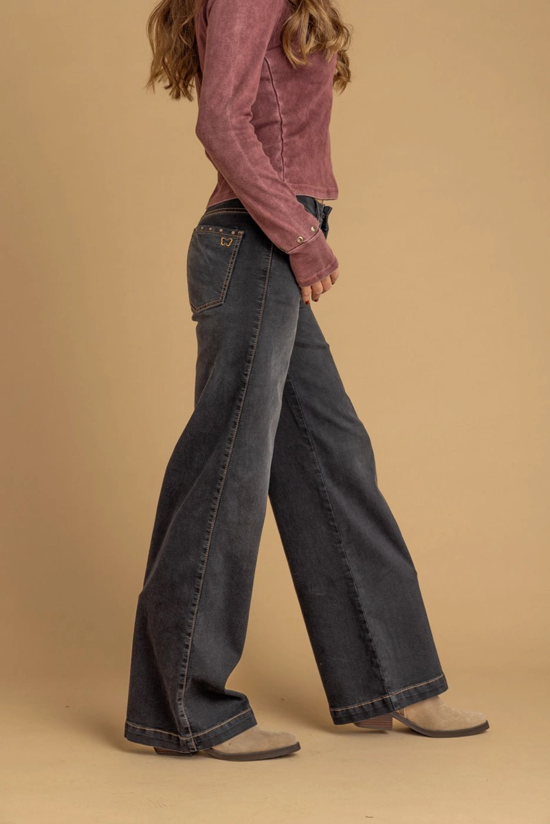 JEANS ARADIA WIDE TACHAS BOCA BOLSILLO NEGRO EFESIS - 3