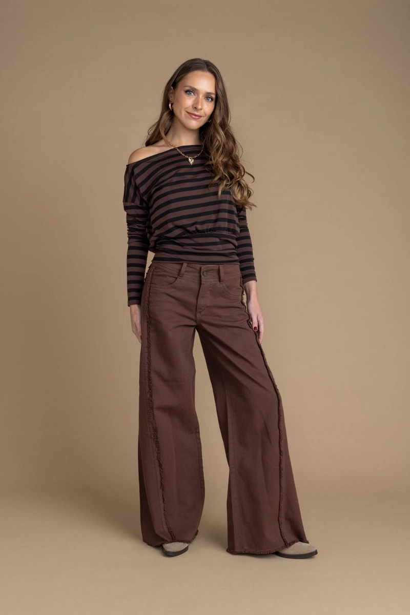 PANTALON COCOA PALAZZO CORTES DESFLECADO CHOCOLATE EFESIS 40