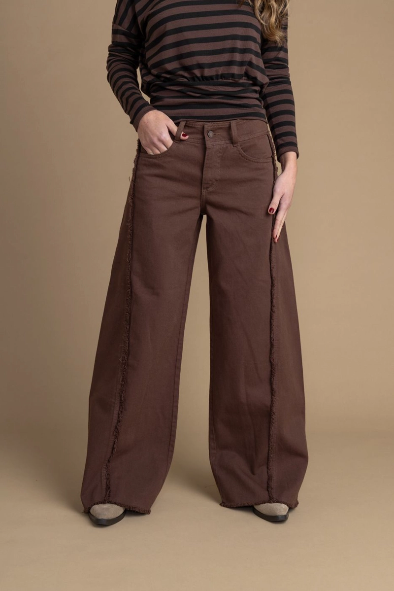 PANTALON COCOA PALAZZO CORTES DESFLECADO CHOCOLATE EFESIS - 2