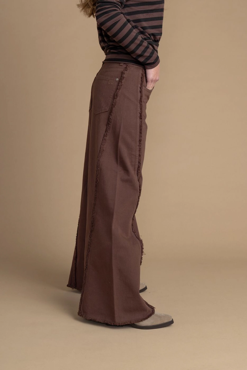 PANTALON COCOA PALAZZO CORTES DESFLECADO CHOCOLATE EFESIS - 3