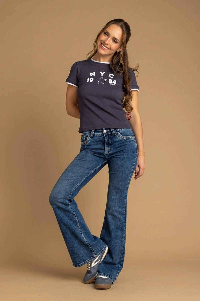 JEANS CALABRIA FLARE BORDADO BOCAS BOLSILLO AZUL EFESIS - 1