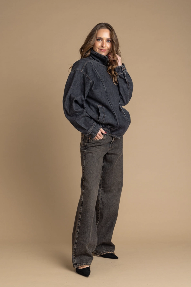 CHAQUETA LANIZ OVERSIZE CUELLO FUNNEL PRETINA ELASTICADA NEGRO EFESIS - 2