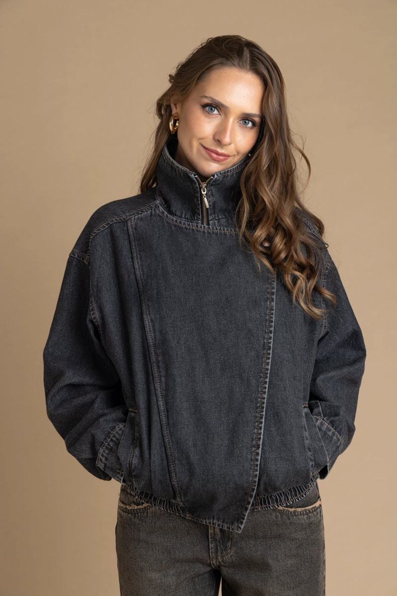 CHAQUETA LANIZ OVERSIZE CUELLO FUNNEL PRETINA ELASTICADA NEGRO EFESIS - 3