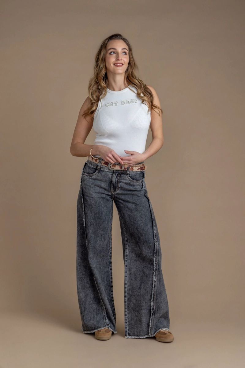 JEANS COCOA PALAZZO CORTE DESFLECADO GRIS EFESIS - 1