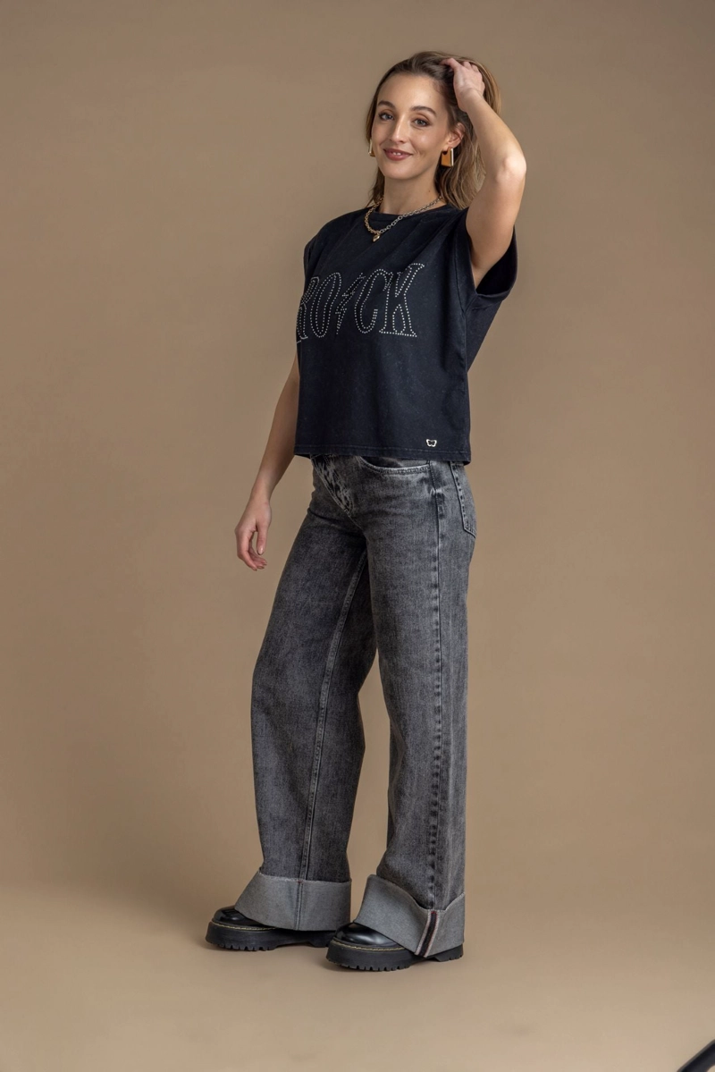 JEANS NINA WIDE PRETINA CAIDA ROLL UP GRIS EFESIS 42