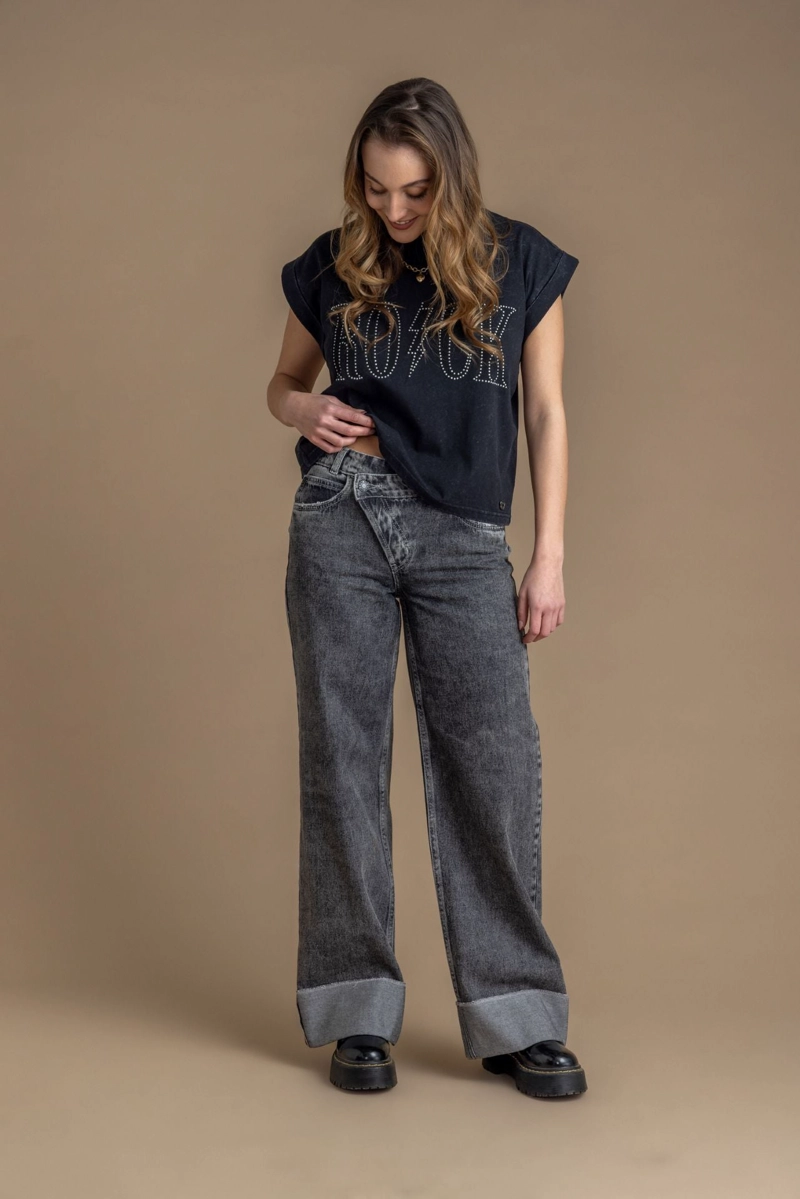 JEANS NINA WIDE PRETINA CAIDA ROLL UP GRIS EFESIS - 2