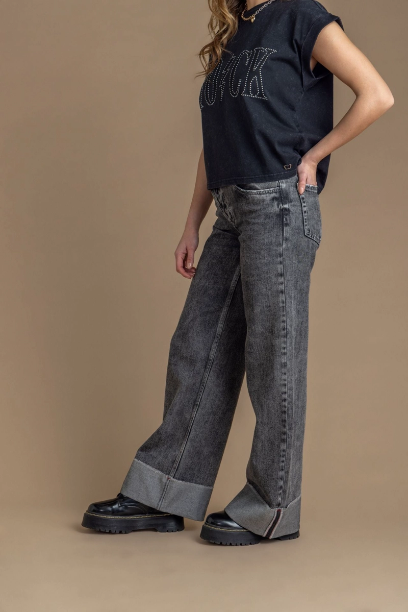 JEANS NINA WIDE PRETINA CAIDA ROLL UP GRIS EFESIS - 3