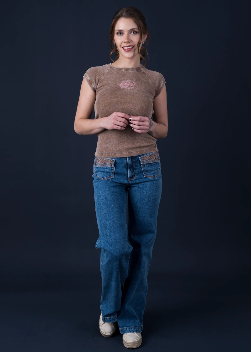 JEANS LORENZA WIDE BOLSILLO CON TAPETAS Y BORDADO AZUL EFESIS - 1