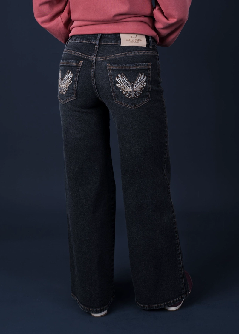 JEANS ANGEL BLACK WIDE BORDADO ALAS BOLSILLO TRASERO EFESIS - 3