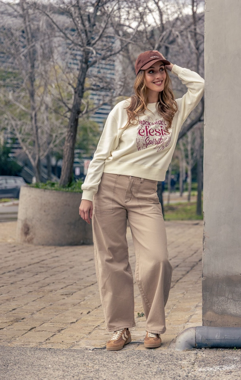 PANTALON LATTE BALLOON HILO CONTRATONO BEIGE EFESIS - 1