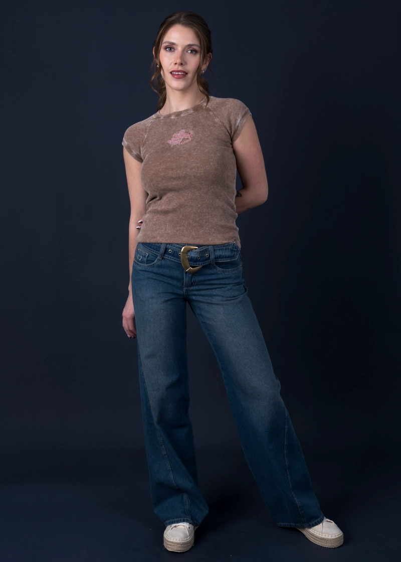 JEANS GINGER PALAZZO TRASPASO Y CINTURON AZUL EFESIS - 1