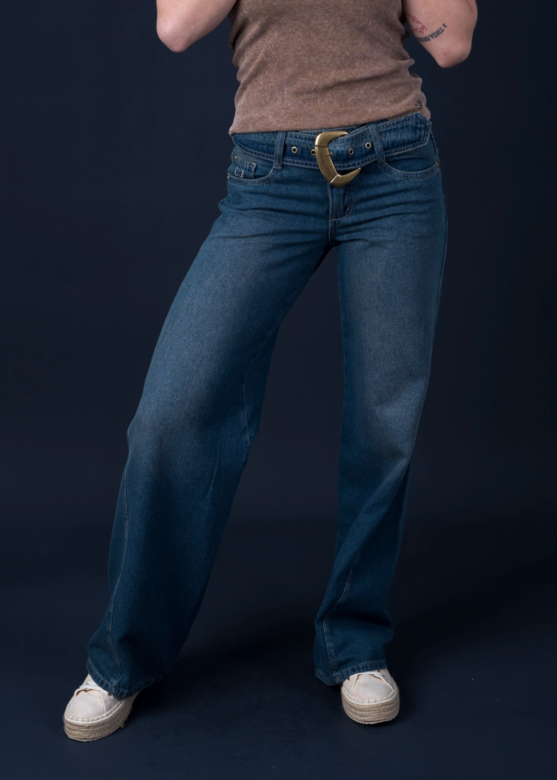 JEANS GINGER PALAZZO TRASPASO Y CINTURON AZUL EFESIS - 2