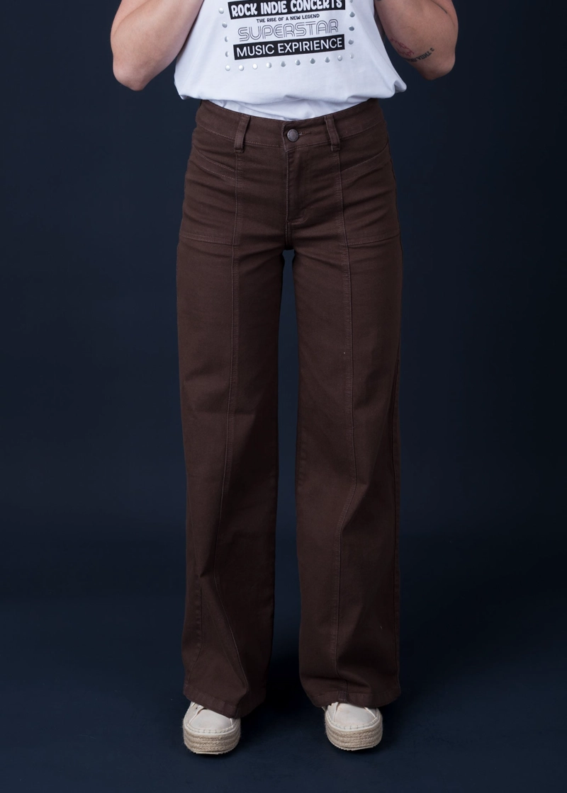 PANTALON PIRAGI PALAZZO BOLSILLO INCRUSTADO CHOCOLATE EFESIS - 2