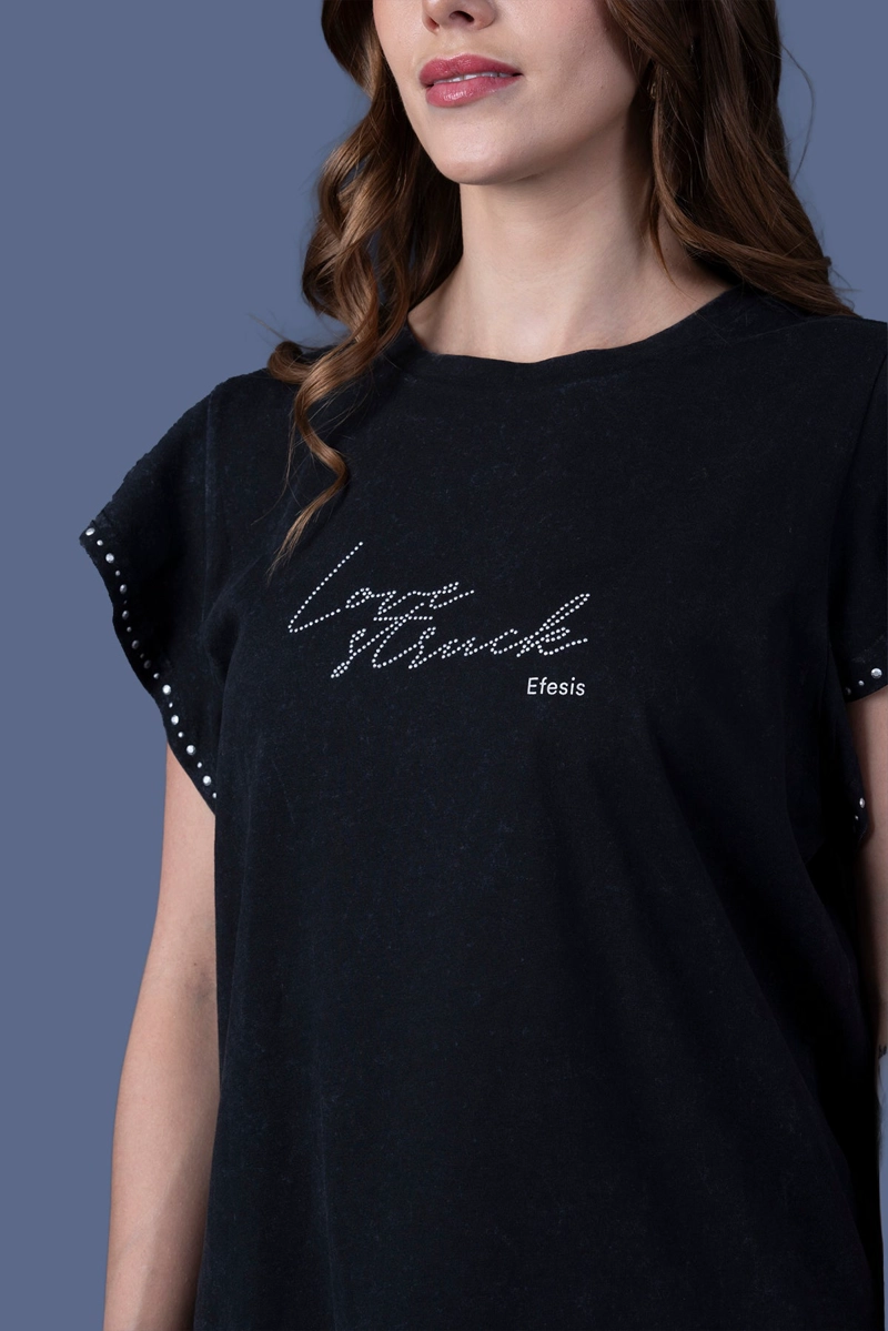 POLERA ADELA REGULAR VUELOS EN MANGA Y TACHAS NEGRO EFESIS - 5