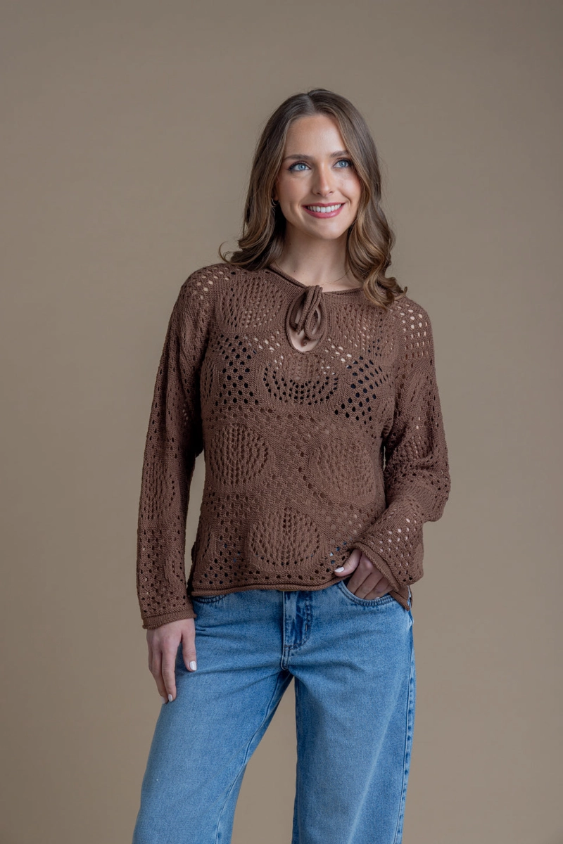 SWEATER RAISA REGULAR AMARRA ESCOTE CAFE EFESIS - 3