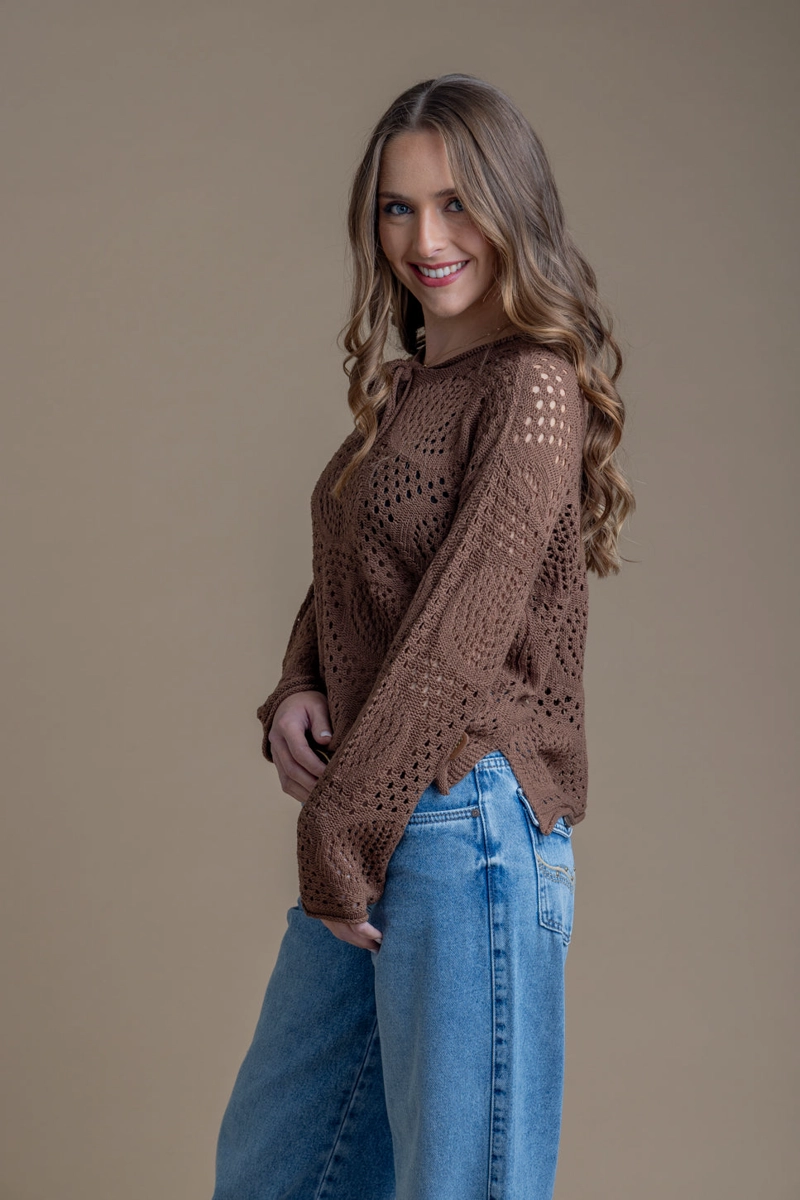 SWEATER RAISA REGULAR AMARRA ESCOTE CAFE EFESIS - 4