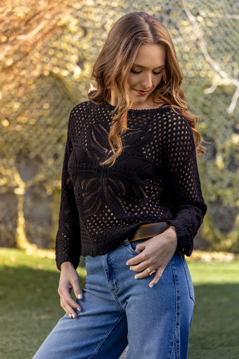 SWEATER RENATA REGULAR CALADO NEGRO EFESIS - 1