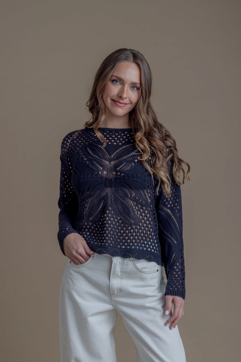 SWEATER RENATA REGULAR CALADO NEGRO EFESIS - 3