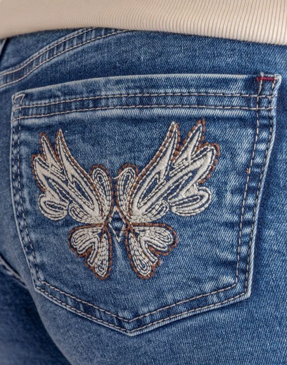 JEANS ANGEL FLARE BORDADO BOLSILLO TRASERO AZUL CACAO - 5