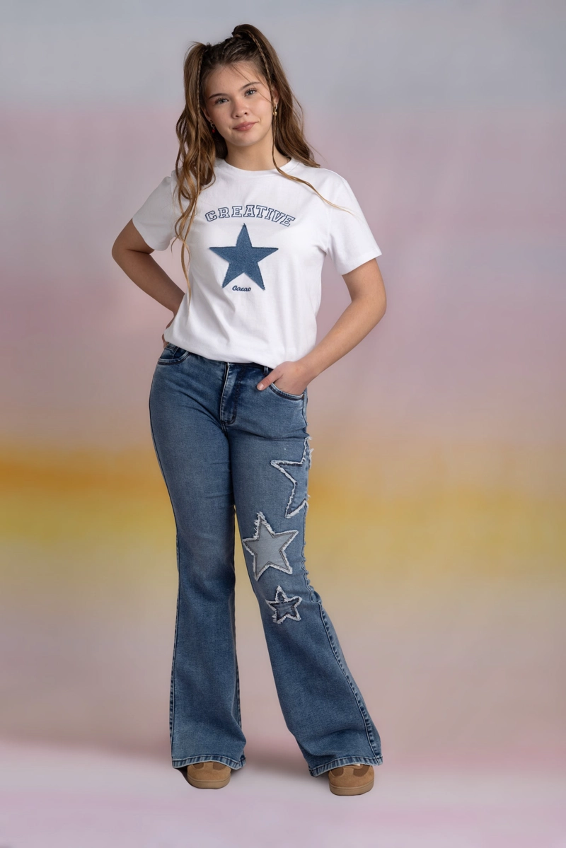 POLERA SAFIRA REGULAR PARCHE ESTRELLA BLANCA CACAO - 1