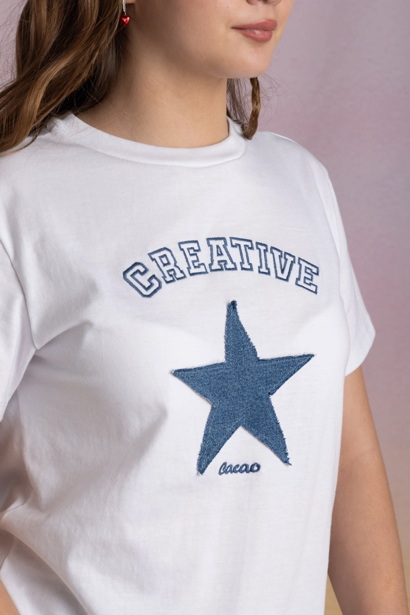 POLERA SAFIRA REGULAR PARCHE ESTRELLA BLANCA CACAO - 5