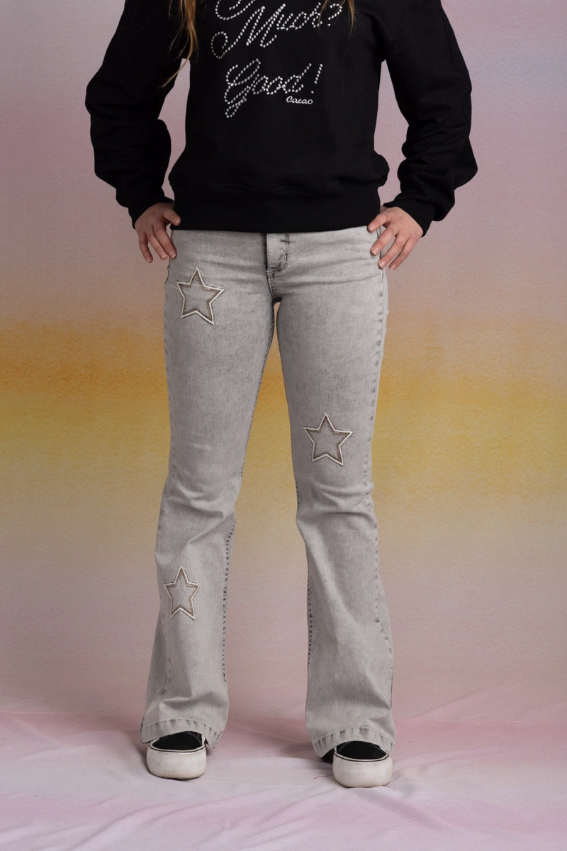 JEANS GLITH FLARE BORDADO CON DESFLECADO GRIS CACAO - 3