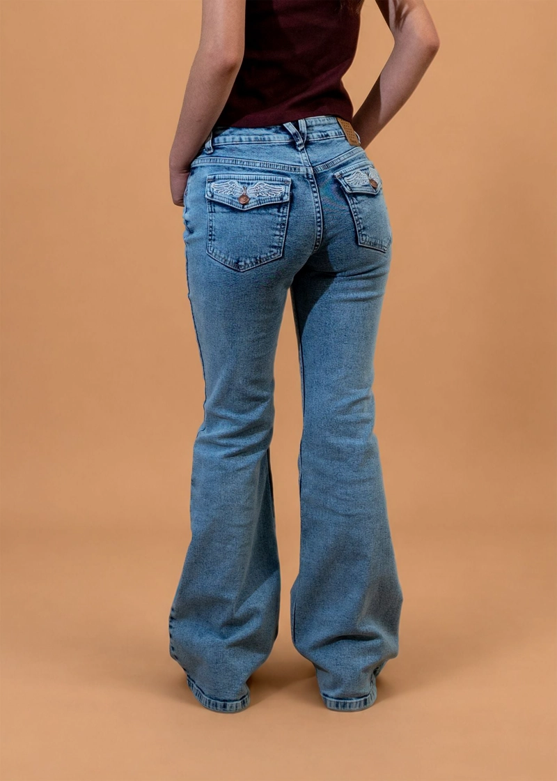 JEANS LOIS FLARE TAPETAS BORDADAS AZUL CACAO - 5